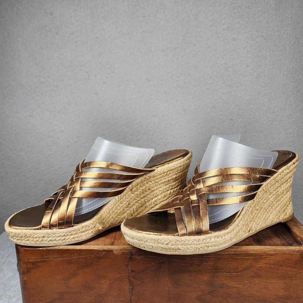 Gianni Bini Shoes Womens Size 9‎ Gold Weaver Espadrille Wedge Slip On Sandals